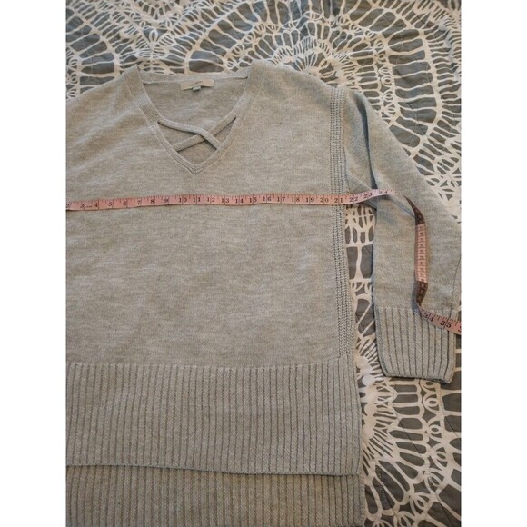 Loft Ann Taylor Thick Gray Cross V-neck Winter Sweater Size XL - Picture 6 of 8